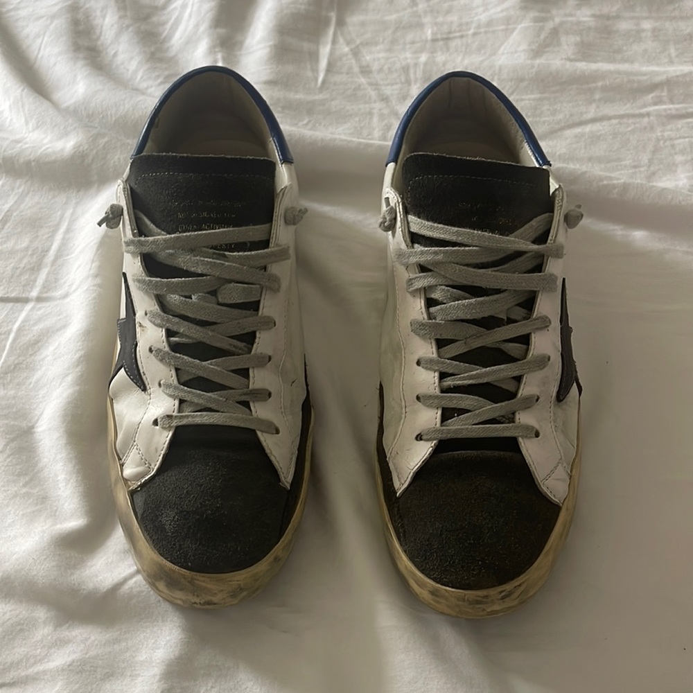 Golden Goose White and Blue Sneakers Timeless Design